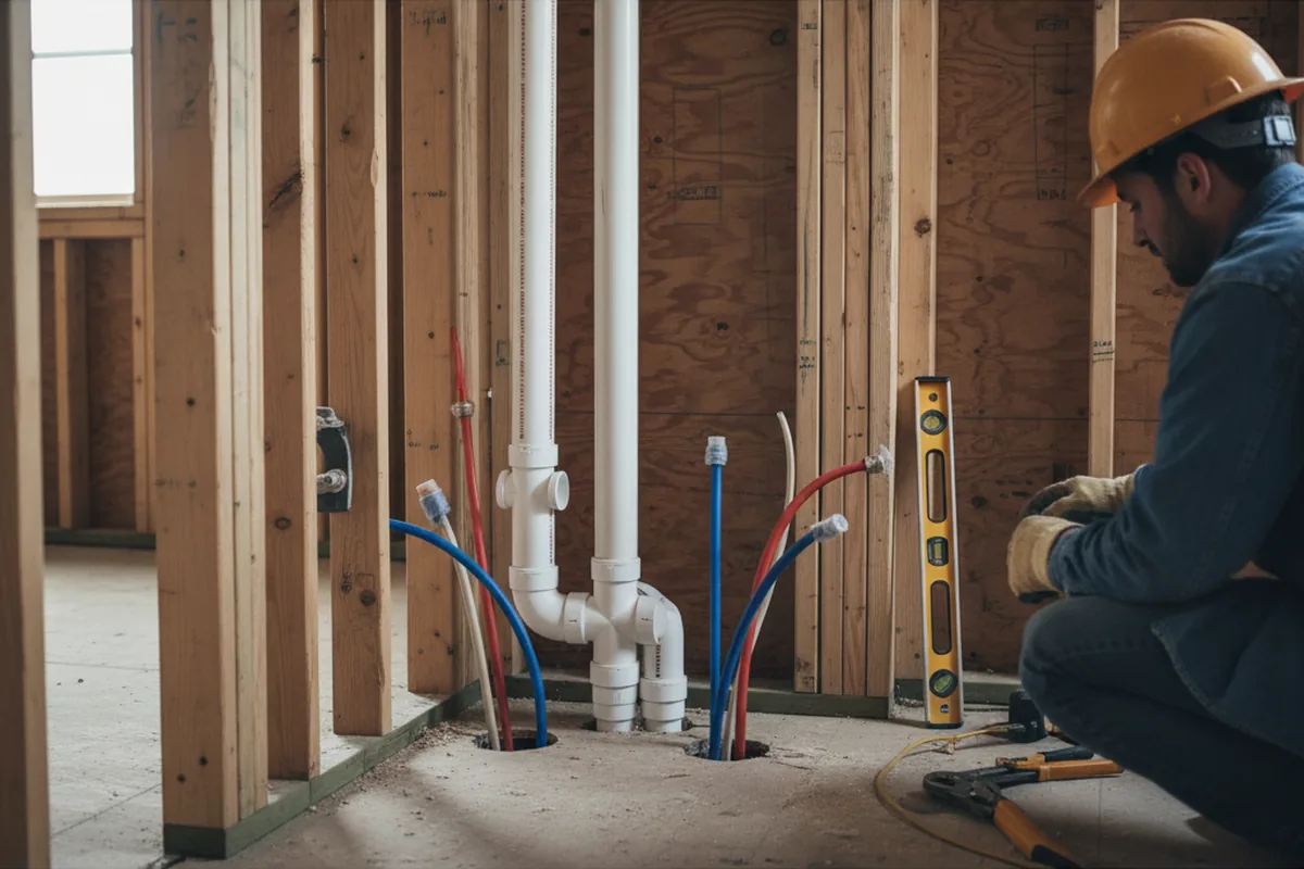 Drain and supply rough-in during Sump Pump Repair in Burlington